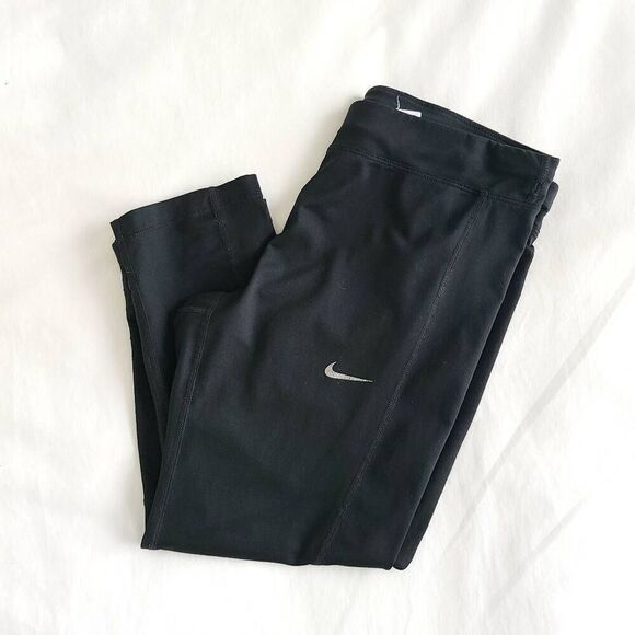 Nike Dri-Fit Activewear Legging Women's Size Medium Black Pull-On Zipper Pocket - Picture 1 of 5